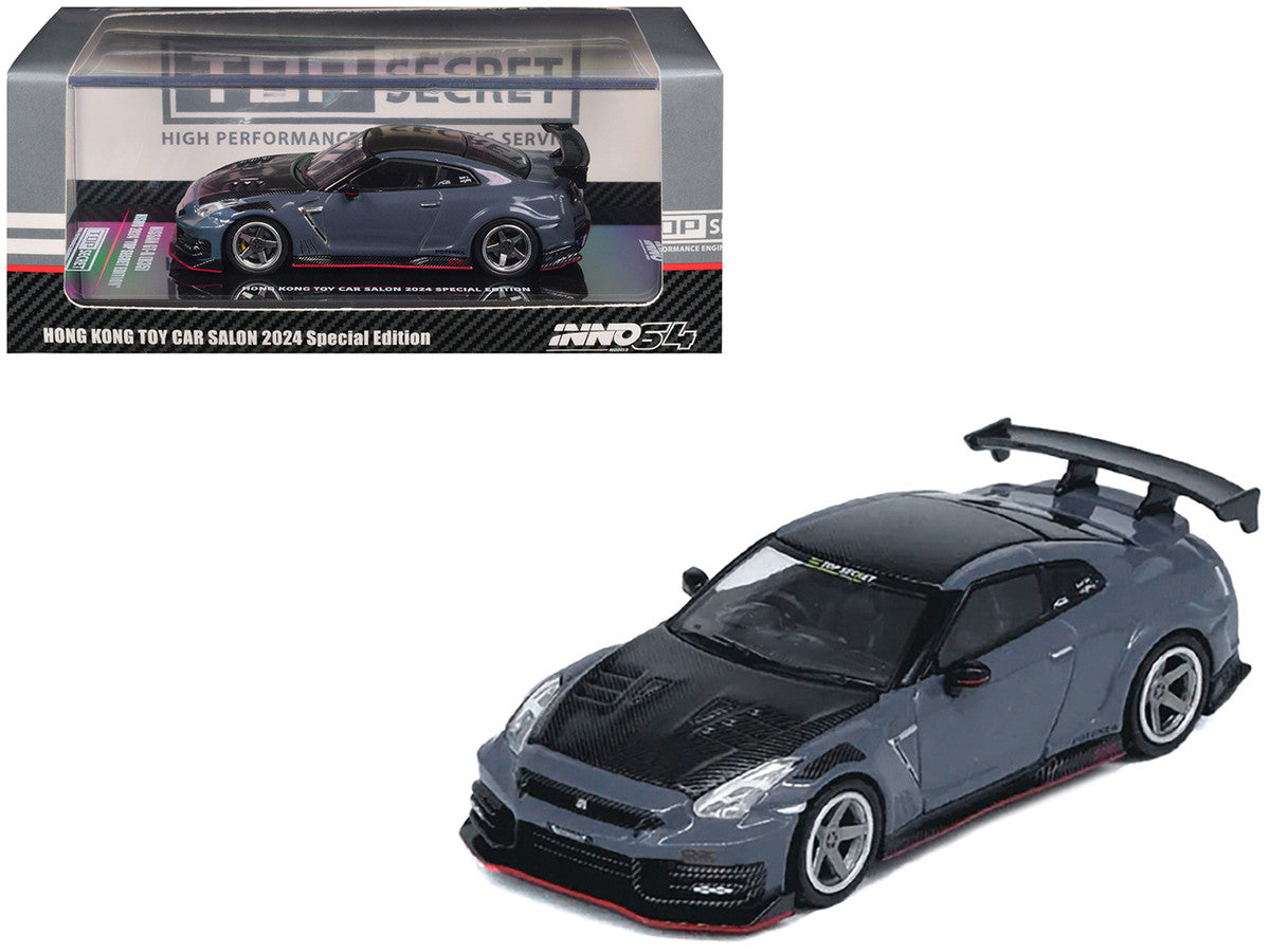 2024 Nissan GT-R (R35) Nismo "Top Secret" RHD (Right Hand Drive) Gray with Carbon Hood and Top "Hong Kong Toy Car Salon 2024 Special Edition" 1/64 Diecast Model Car by Inno Models-3